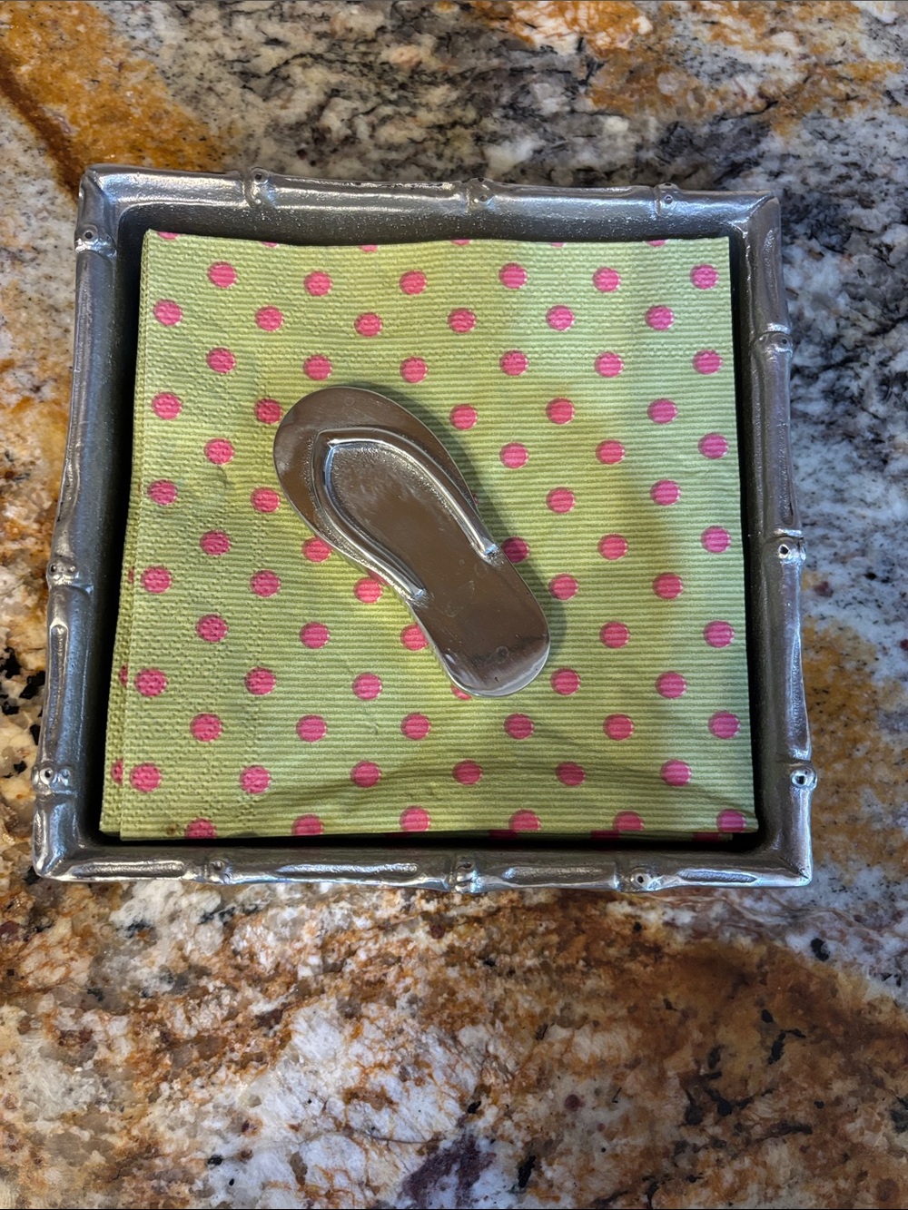 Mariposa Bamboo Trimmed Napkin Holder with Silver Flip-Flop Weight